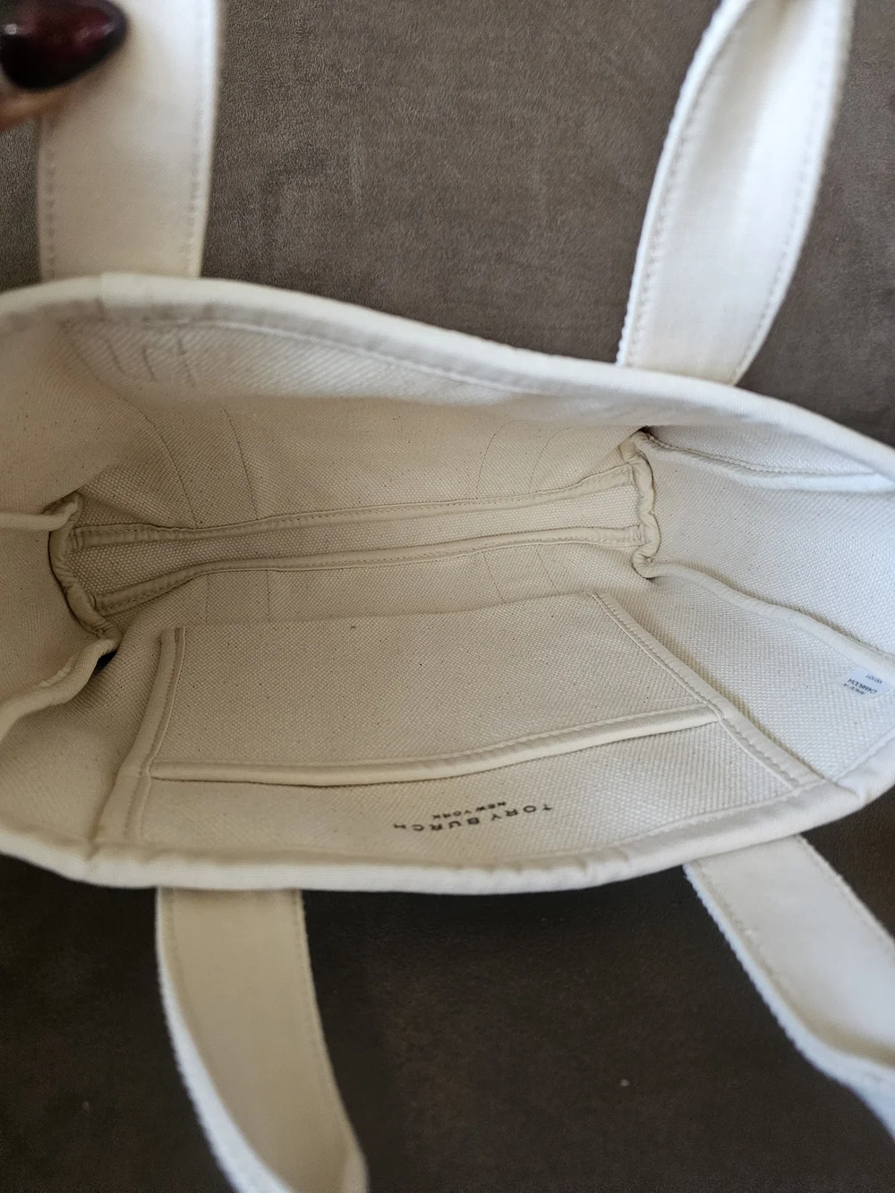 Tory Burch Cream Canvas Logo Tote